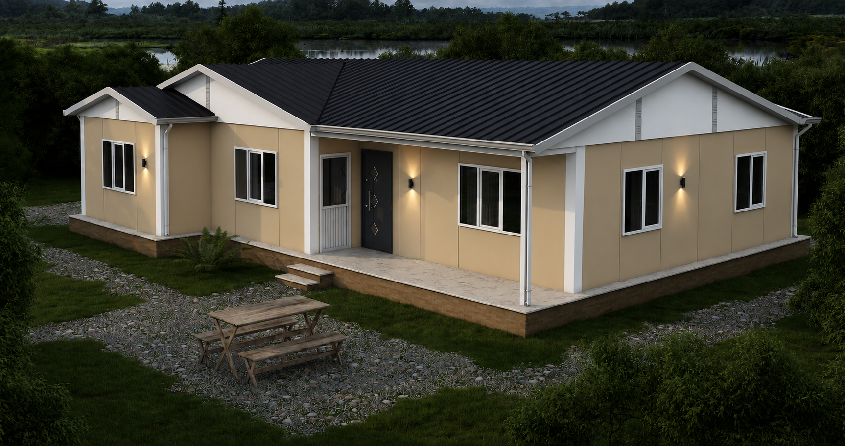 ECELA PF-120 tek katlı prefabrik ev modeli, dış cephe görünümü